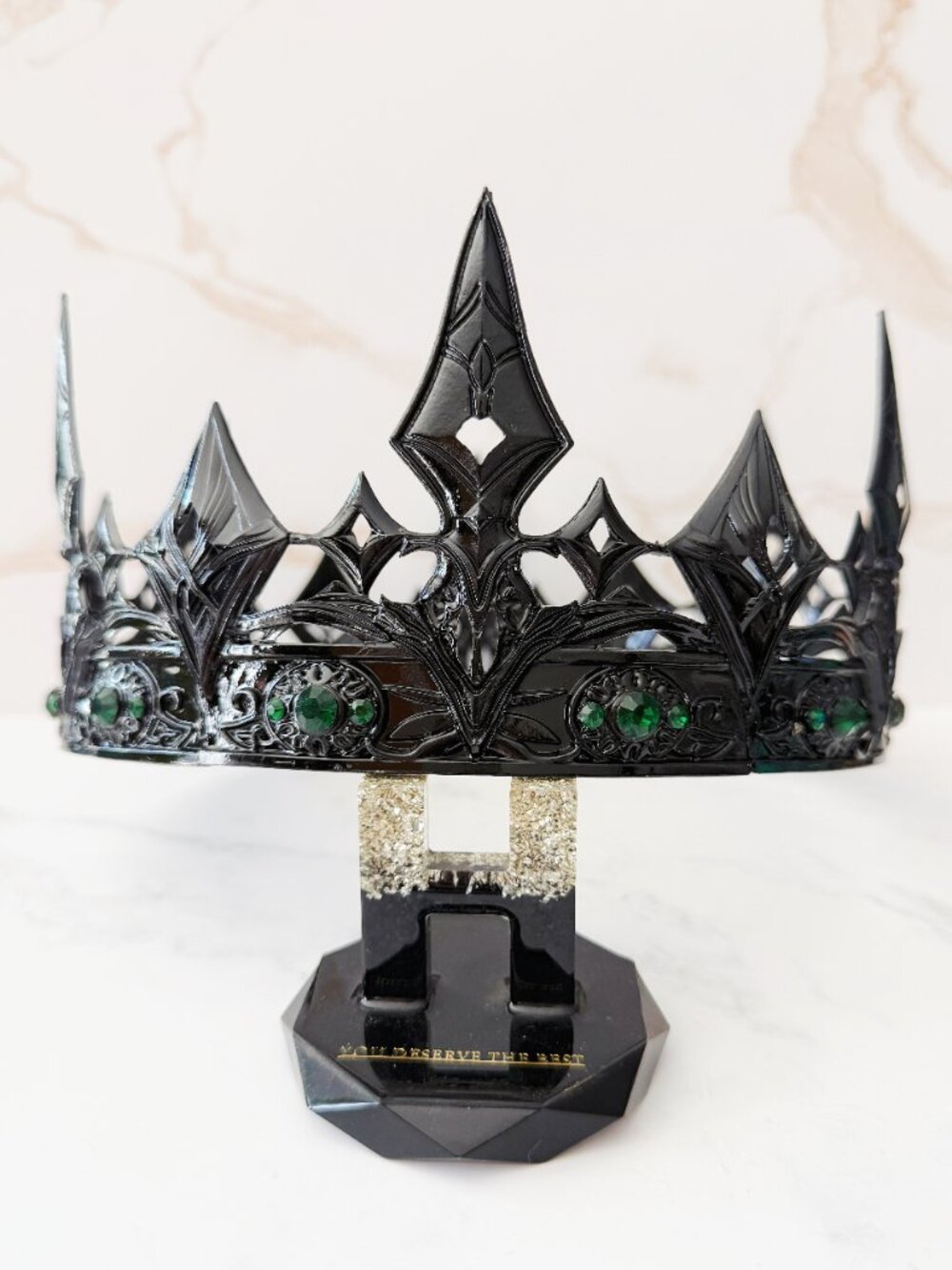 Black Gothic Crown, Green Crystal Medieval, King Renaissance Cosplay Headpiece